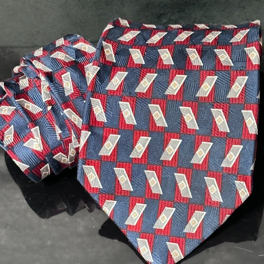 Stafford Silk Tie Red White Blue Optical Art